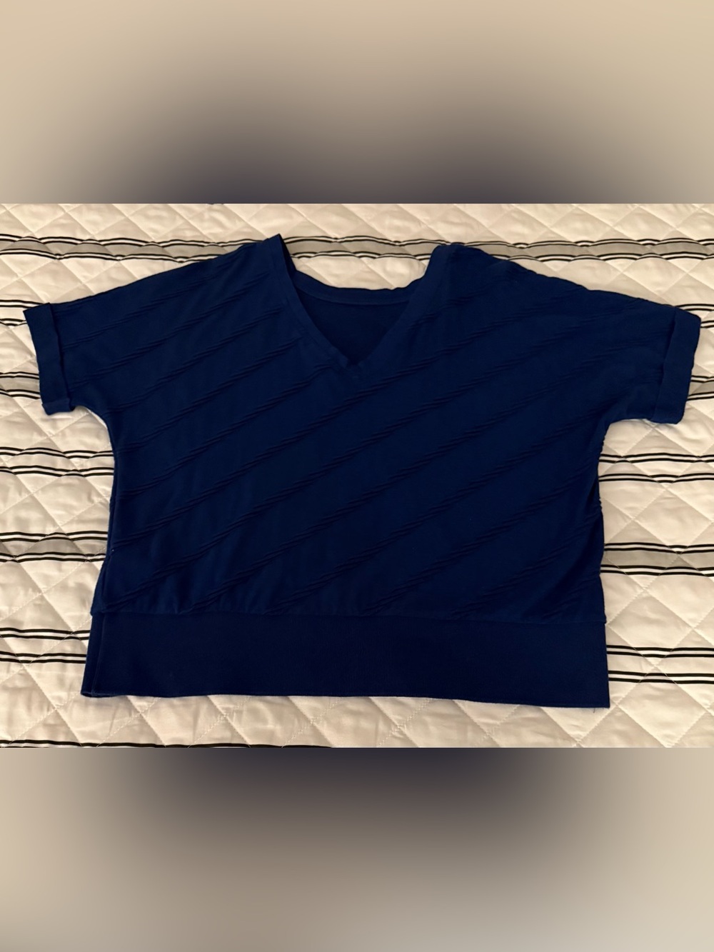 Maeve by Anthropologie Top Shirt Navy Blue Textured Short Sleeve Small